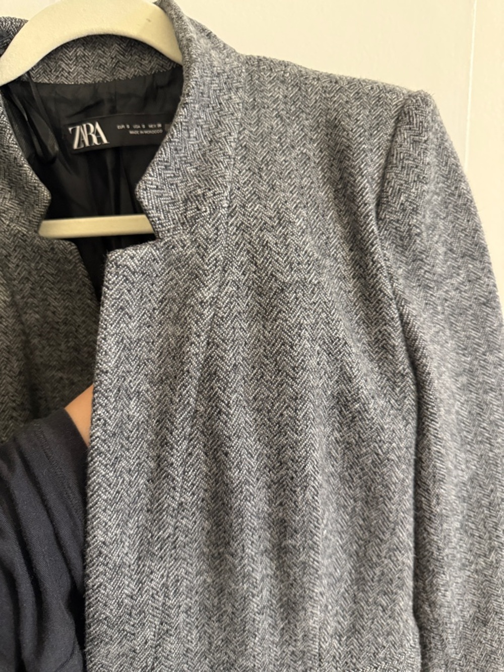 Zara Women’s Grey Textured Wool-Blend Stand Collar Pea Coat - Picture 6 of 6